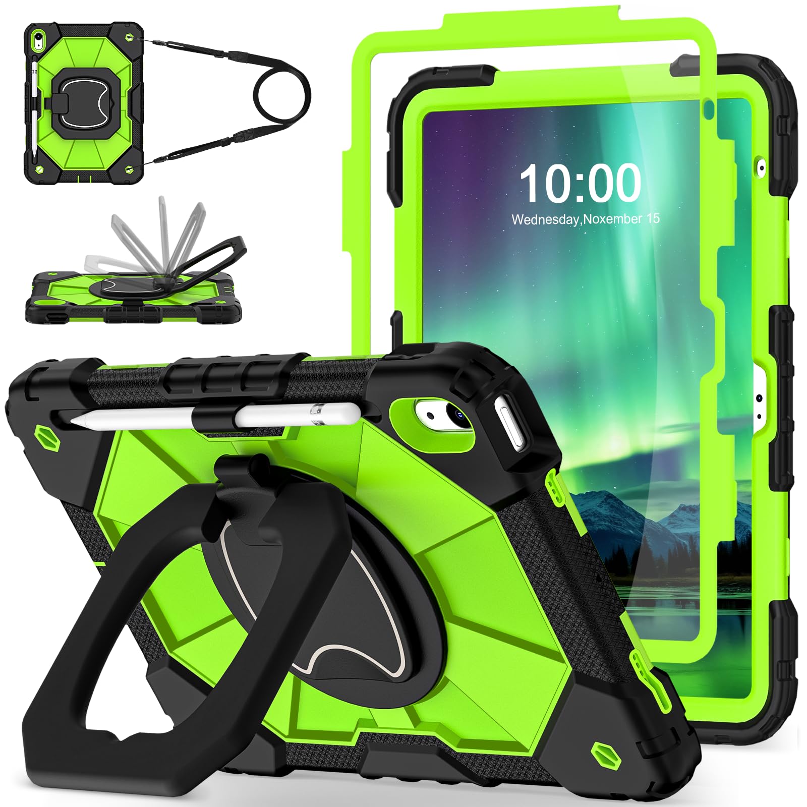 Photo 1 of WESOROL Case for iPad (A16) 11th 2025 (11-inch) /iPad 10th Generation 2022(10.9 inch),Military Grade Shockproof Cover for i Pad 11/10 Gen with Rotating Stand Screen Protector Pencil Holder,Black Green