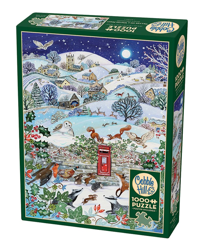 Cobble Hill 1000 Piece Puzzle Village on a Winter Night-Sample Poster Included
