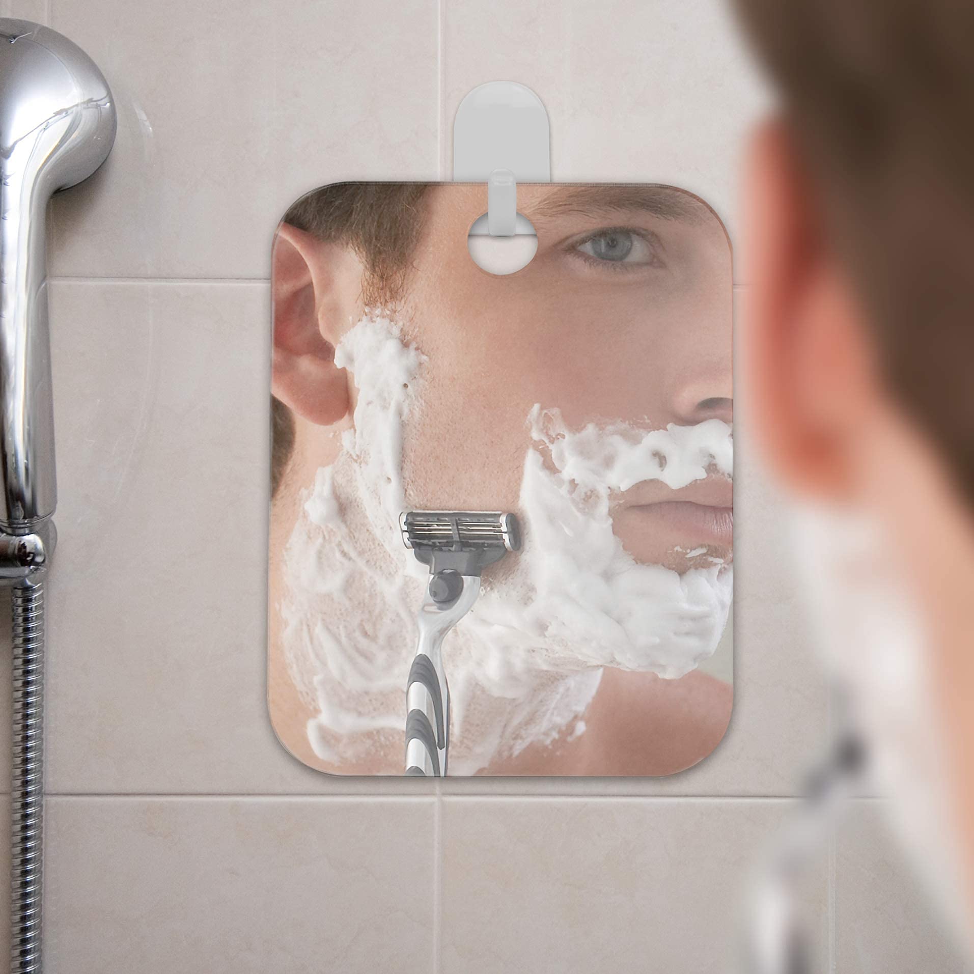Shave Well Original Anti-Fog Shaving Mirror | Fogless Hanging Bathroom Shower Mirror with Handheld Option for Men and Women | Includes Long-Lasting Removable Adhesive Hook for Wall