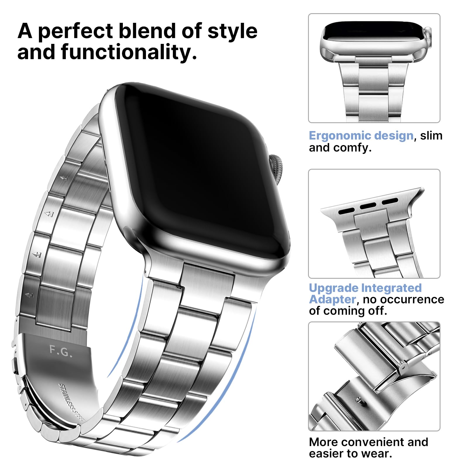 Fullmosa No Tools Needed Compatible with Apple Watch Bands for Women Men 41mm 40mm 38mm 46mm 49mm 45mm 44mm 42mm, Metal Strap with Case for iWatch Series 11 10 9 8 7 6 5 4 3 2 1 SE3/2/1 Ultra3/2/1, 38mm 40mm 41mm, Silver