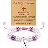 Happy Birthday Gifts for Daughter Adult Beaded Bracelet To My Daughter Unique Gift from Mom Meaningful Christmas Baptism Communion Present Motivational Gifts for Her Jewelry Bracelet with Card
