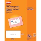 STAPLES Shipping Labels, 2" x 4" Printable Mailing Labels, Easy Peel, 10 Per Sheet, Works with Laser & Inkjet Printers, 100 Sheets, White