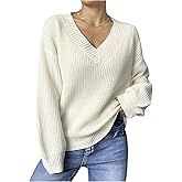 Verdusa Women's Cozy Sweaters Basic Tops V Neck Knit Pullovers Fall Outfits