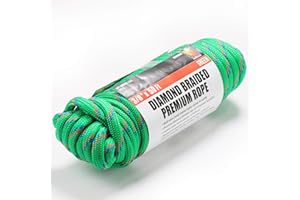 Wellmax Diamond Braid Nylon Rope - 3/8 Inch by 50 Feet Green Color - Extra Strength, Sunlight and Weather Resistant - Heavy Duty Construction