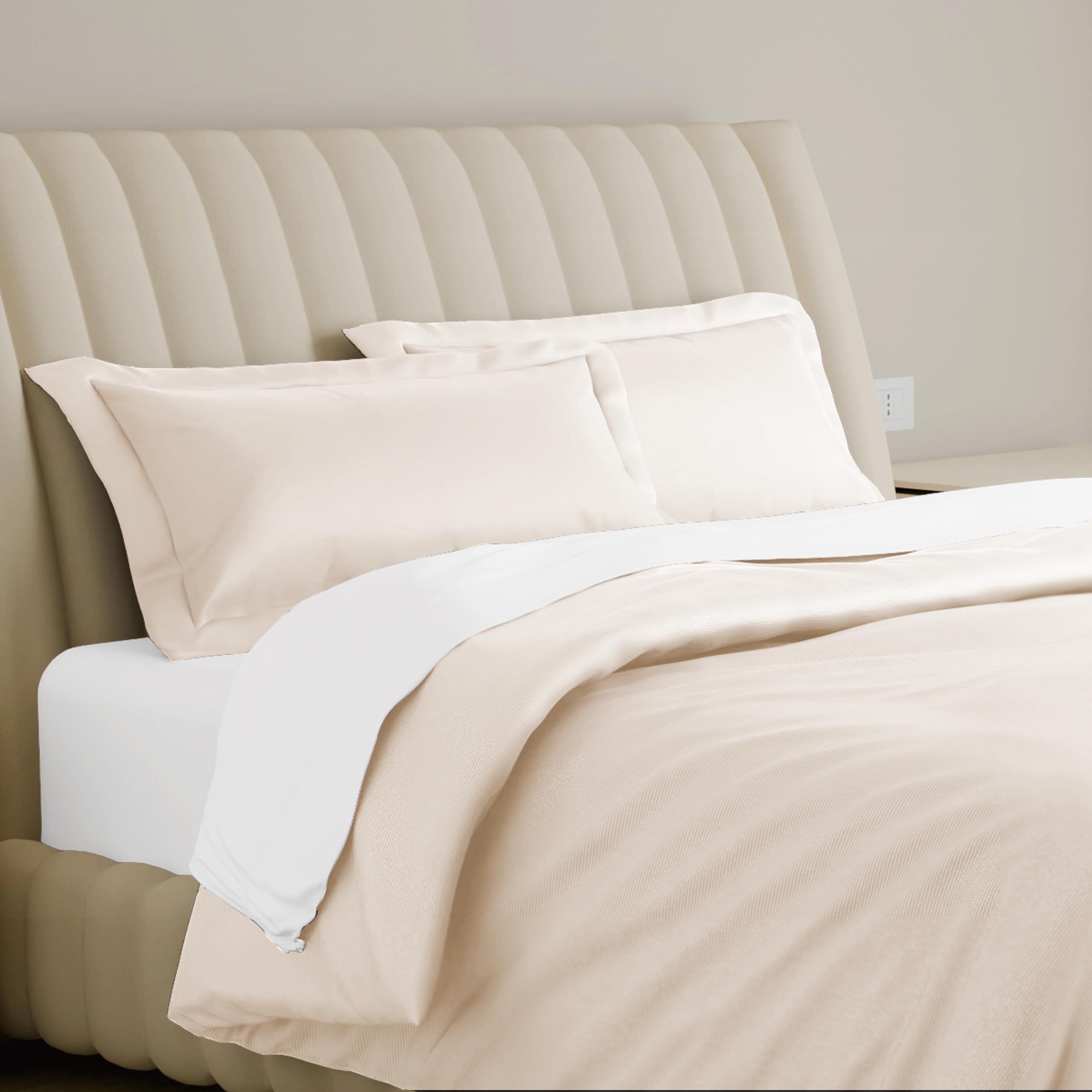 Photo 1 of Carressa Linen 100% Egyptian Cotton Duvet Cover Queen Size - 800 Thread Count 3 PC Ivory Duvet Cover Set, Extra Long Staple Egyptian Cotton Quilt Cover, Soft, Breathable with Hidden Zipper Closure
