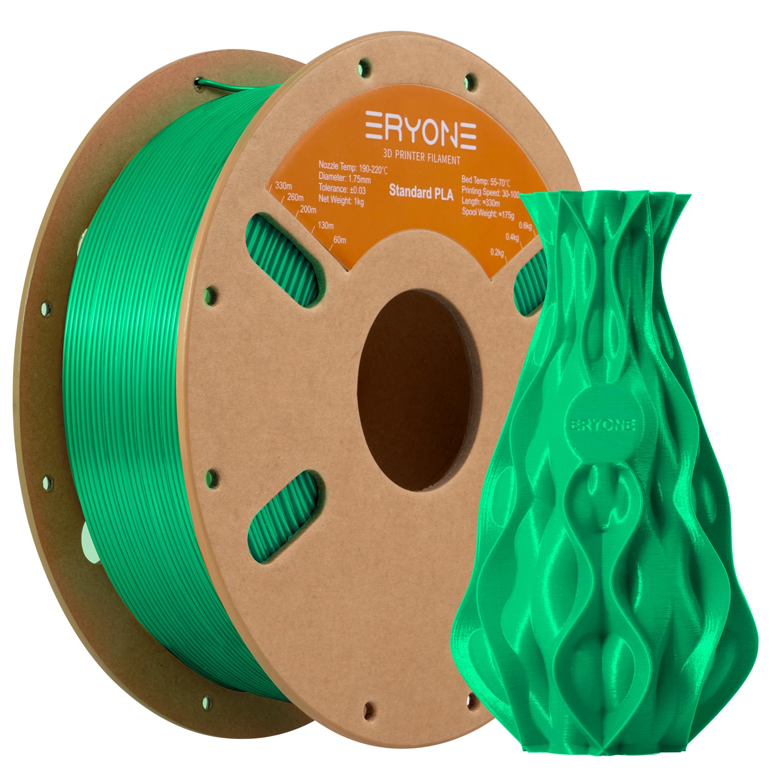 ERYONE PLA Filament 1.75mm, 3D Printer Filament PLA, Dimensional Accuracy +/-0.03mm, 1kg 1 Spool(2.2lbs),Green