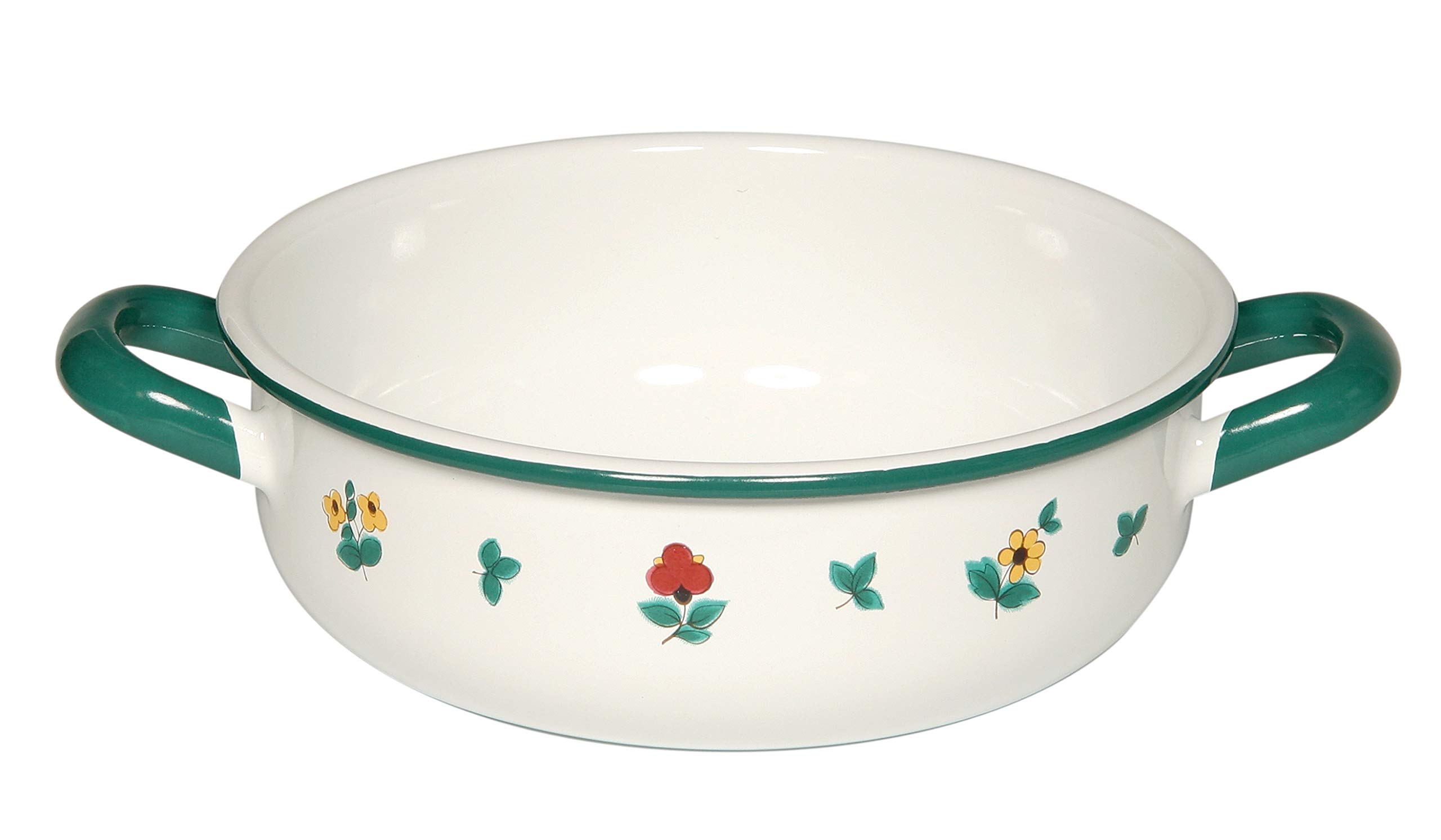 Riess, 0444-049, Farmer's Bowl 18, Country - GMUNDNER STREUBLUMEN, Diameter 18 cm, Height 7.3 cm, Capacity 1.5 Litre, Enamel, Farmer's Bowl, White with Scattered Flowers, Induction