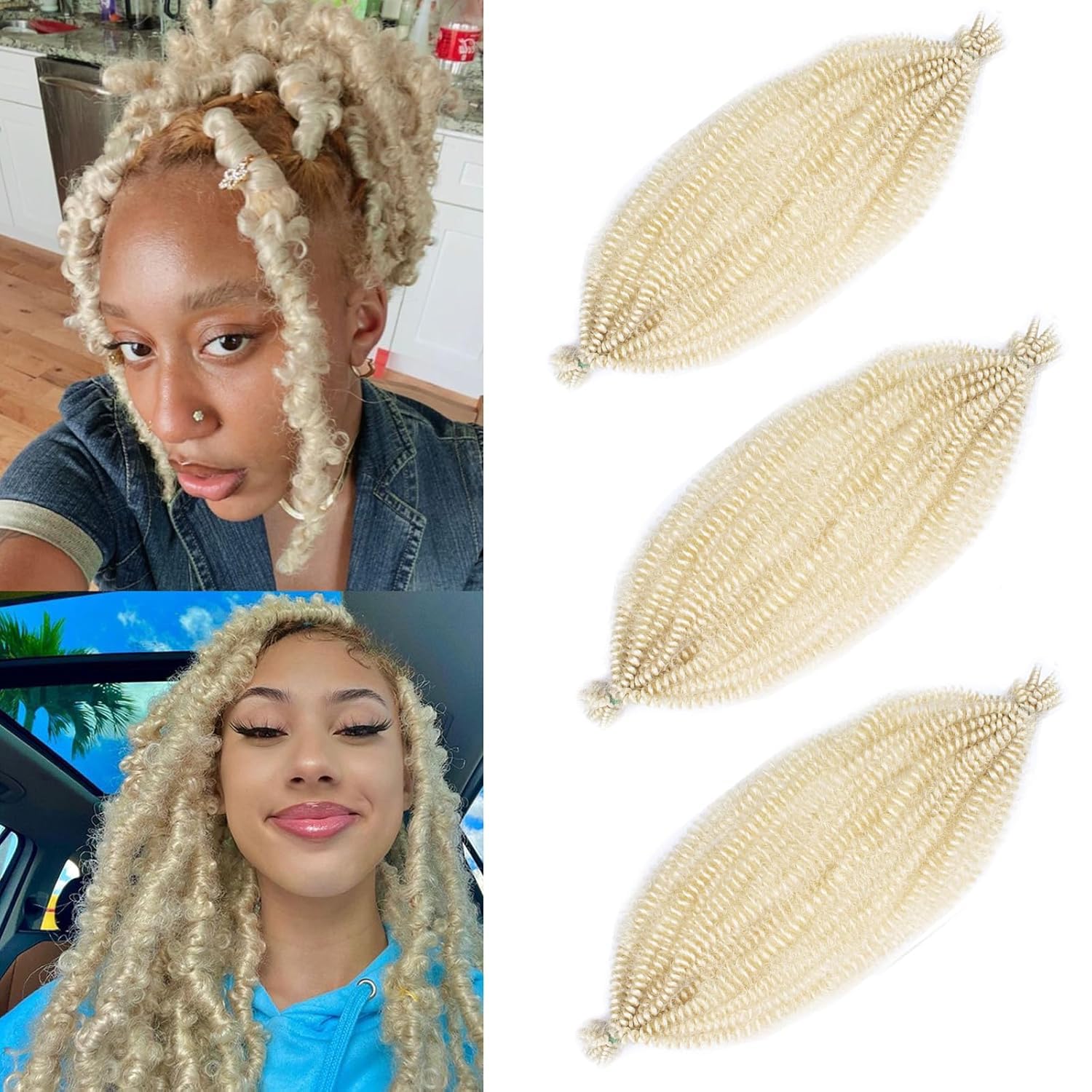Xtrend 3 Pack 12 Inch Blonde Afro Soft Springy Pre-Separated Spring Twist Hair for Faux Locs Natural Marley Twist Crochet Braiding Synthetic Hair Extensions 8 Strands/Pack 613# — image 1