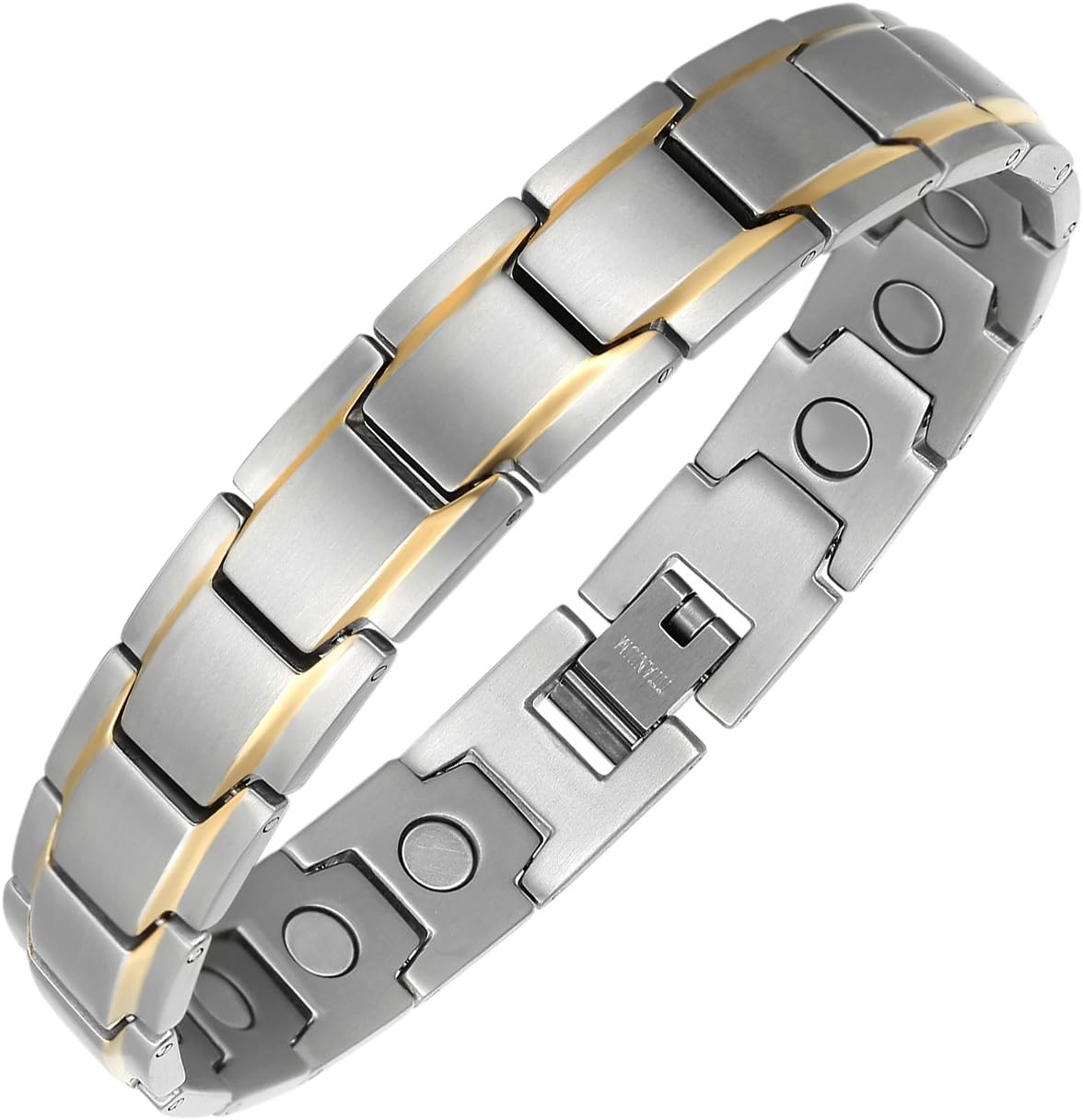 moocare Two Tone Mens Titanium Magnetic Bracelets Adjustable for Arthritis and Carpal Tunnel Tennis elbow with Flod-over Clasp