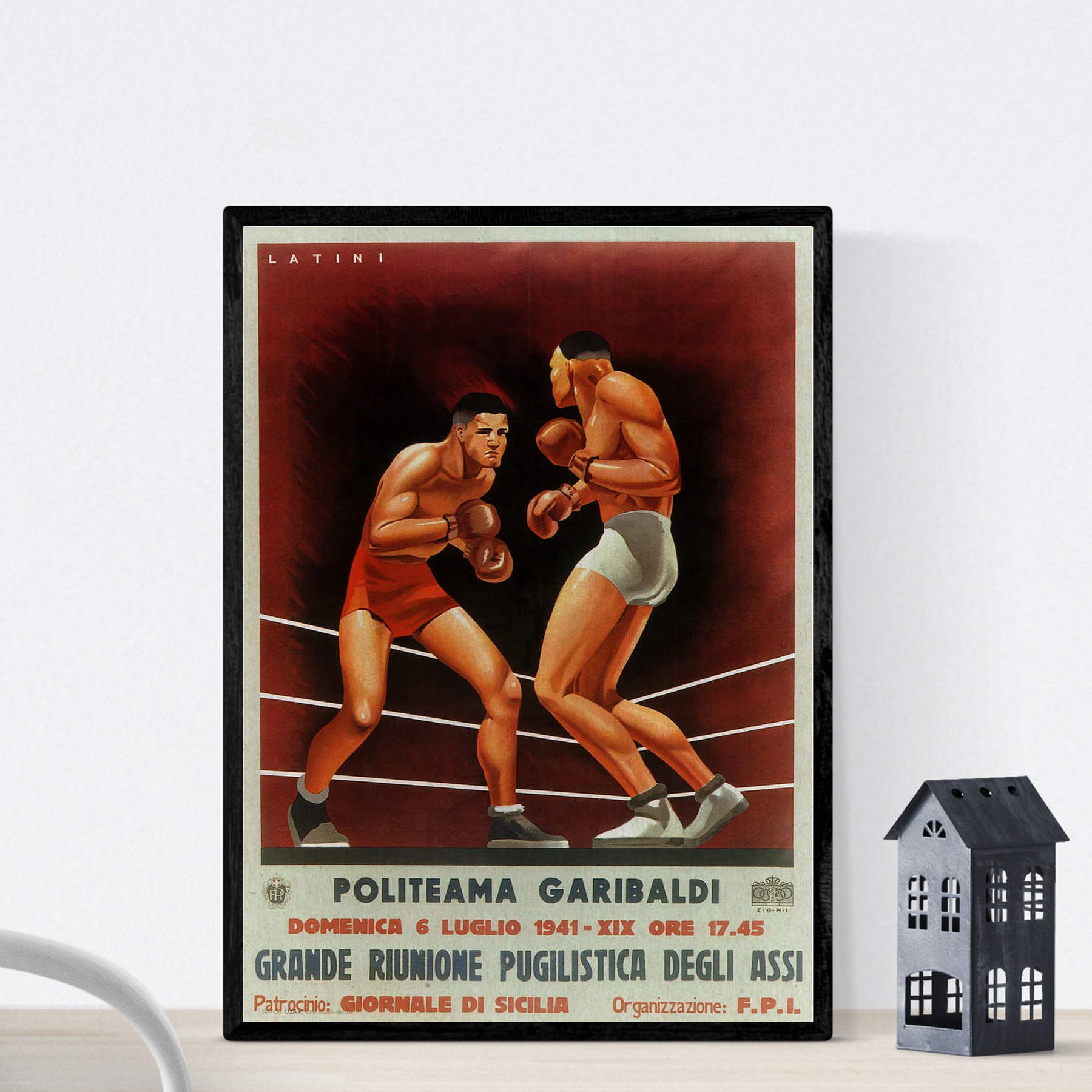 Nacnic Vintage Poster Vintage boxing poster Politeama Garibaldi. A4 size