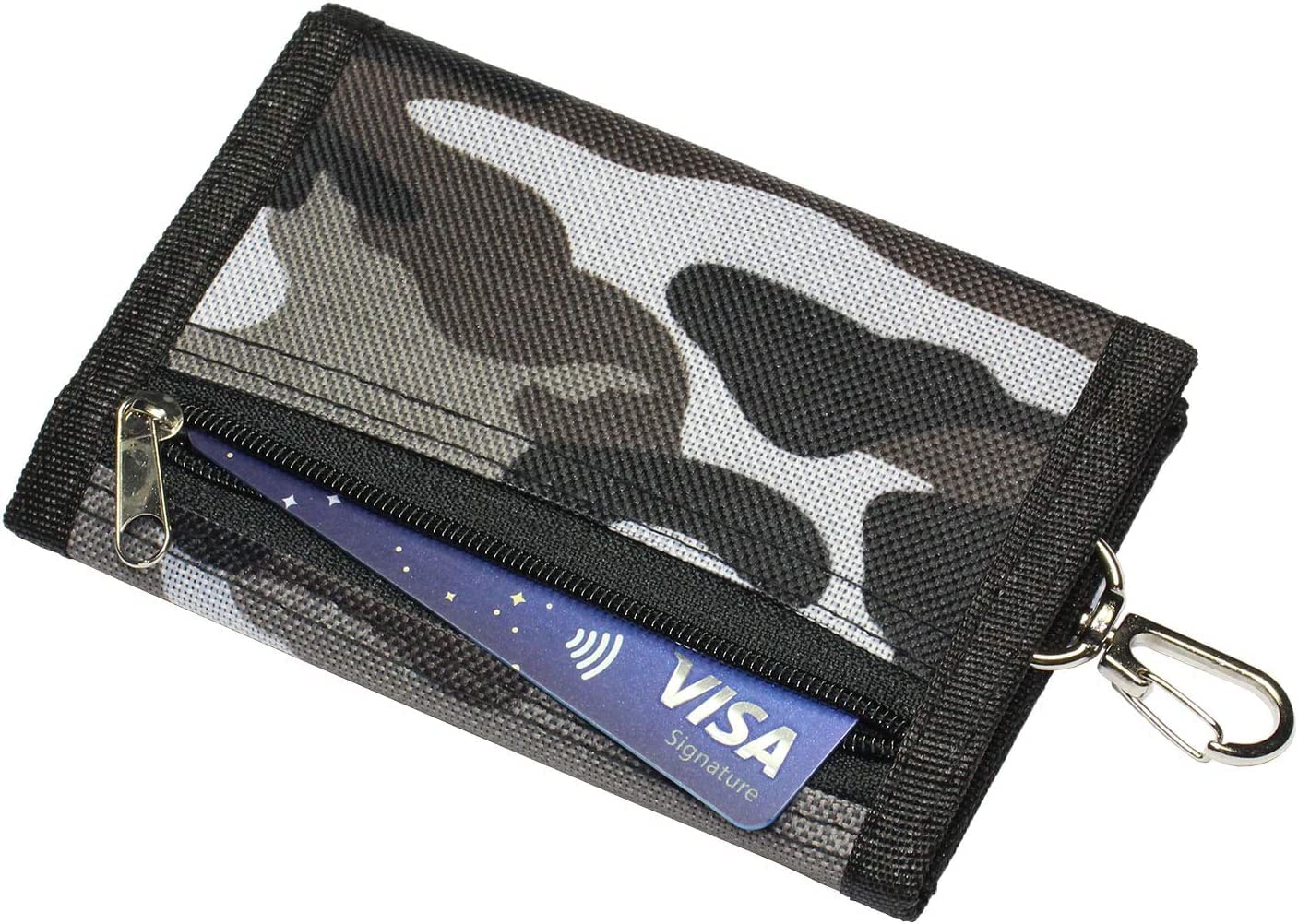 Canvas Wallet,Camouflage Wallets for Boys Vans Sport Wallet Trifold Camo Coin Purse with Magic Sticker +Zipper Pocket+Metal Sanp for Kids Boy Teen Christmas Birthday Gift