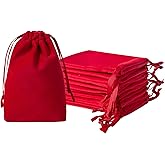 QIANF 12pcs Red Velvet Drawstring Bags 4x6 inches Small Velvet Cloth Gift Bags Jewelry Pouches for Storage Wedding Party Favor Christmas
