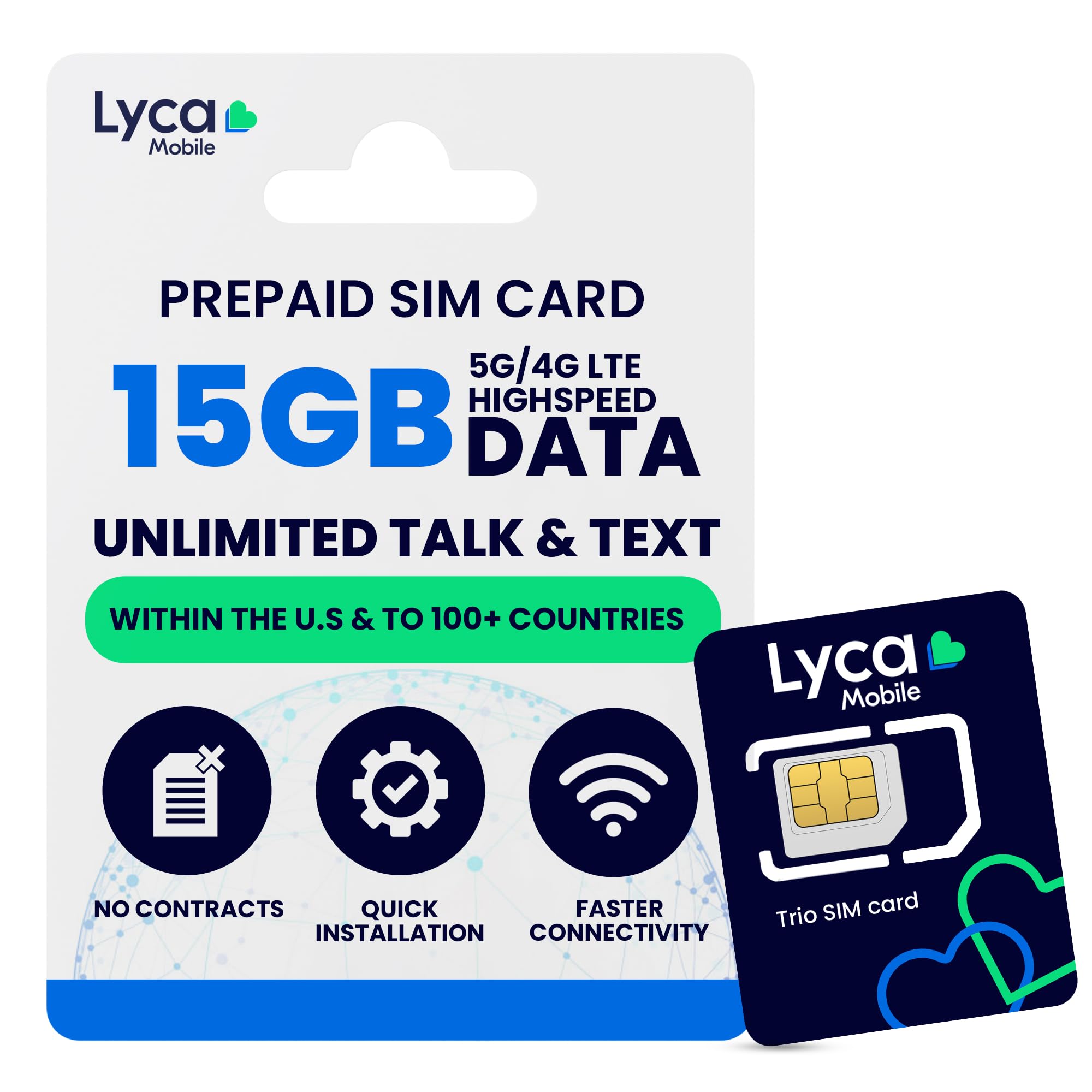 Lycamobile 30 Day USA Prepaid SIM Card with 15GB High Speed 4G LTE/5G Data with Hotspot, International Talk & Text to 100+ Countries, Quick Activation, Triple-Cut US Mobile SIM Card for Cell Phones
