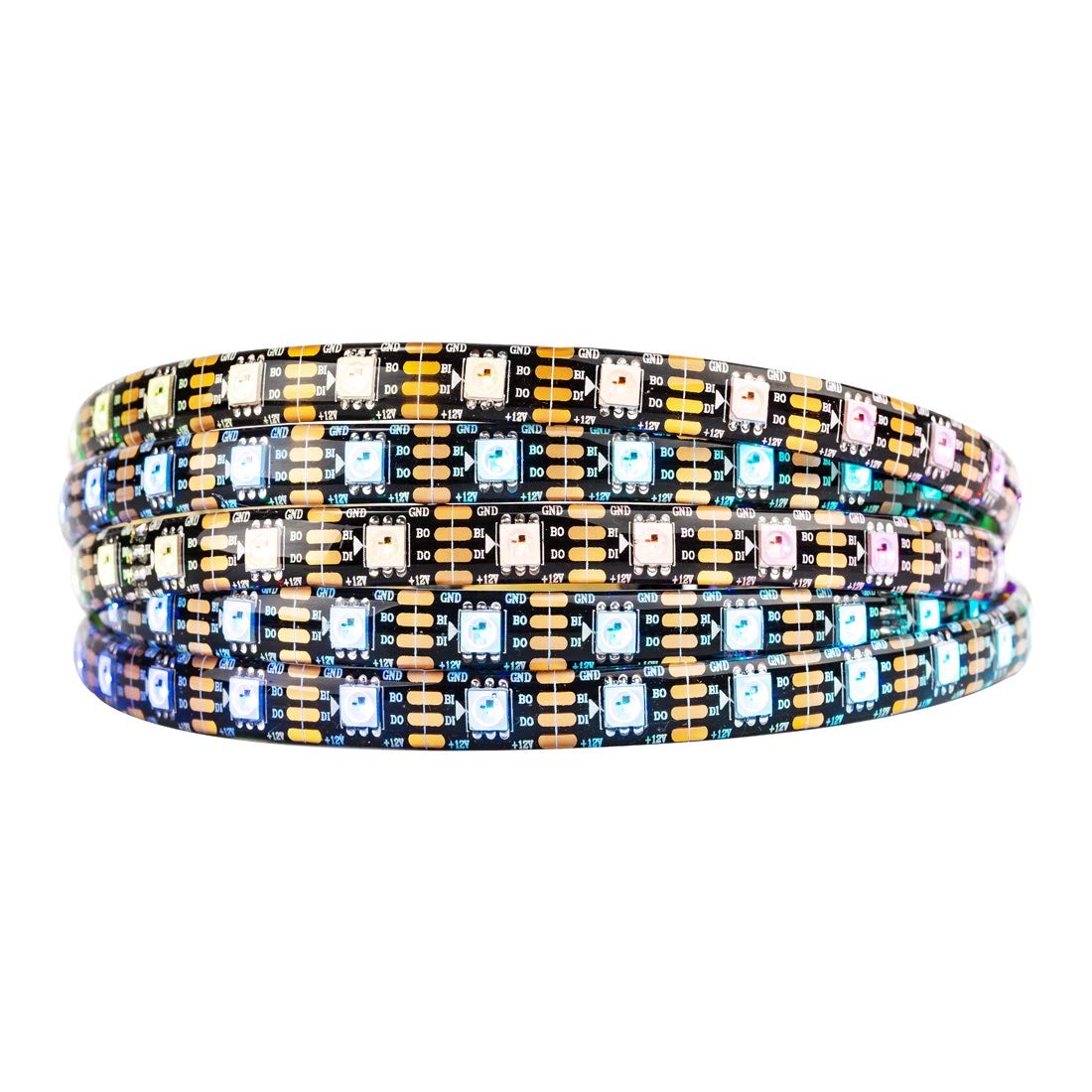 BTF-LIGHTING WS2815 Upgraded WS2812B 16.4ft 5m 300 LEDs/Pixels Individually Addressable Dual Signal RGB LED Flexible Strip Light 5050 SMD Magic Dream Color IP65 Waterproof Black PCB DC12V