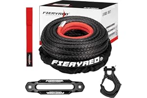 FIERYRED Synthetic Winch Rope 3/8 Inch100FT 23809Ibs Winch Line Cable Rope with Winch Hook Fairleads for 4WD Off Road Vehicle ATV UTV SUV
