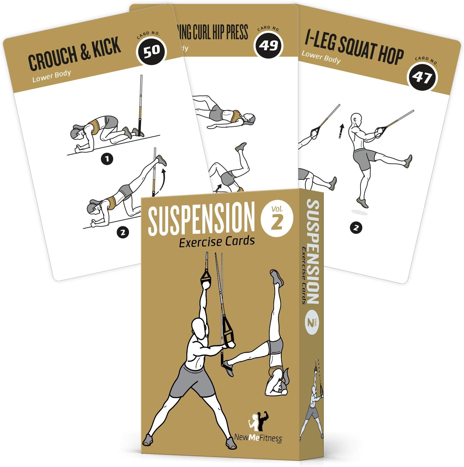 Suspension Exercise Cards Vol 2, Set of 62 : Compatible w TRX, Woss, & Ritfit Trainer Straps : 50 Exercises for a Total Body Workout : Extra Large, Waterproof & Durable, With Diagrams & Instructions : Sports & Outdoors
