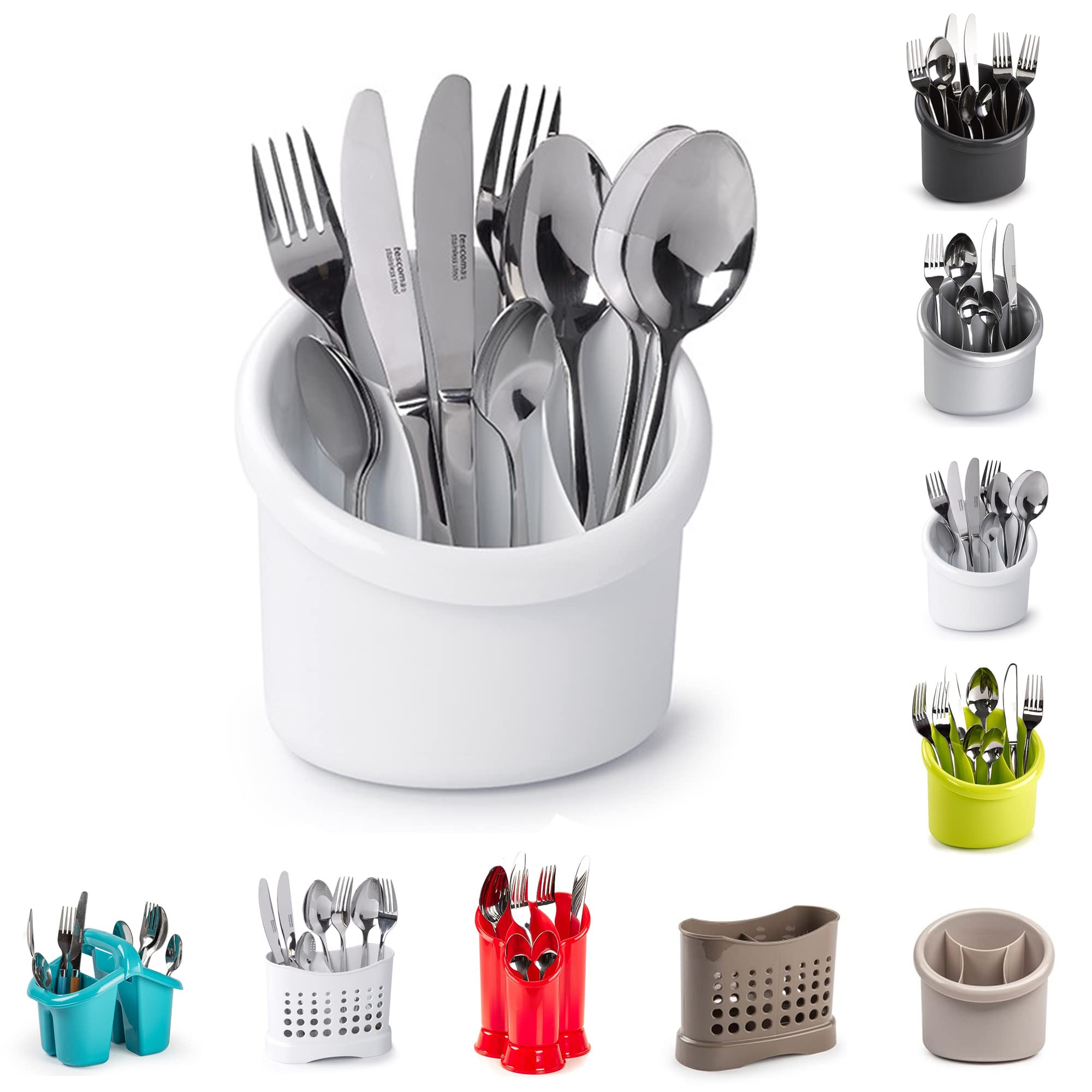 4 Compartment Cutlery Drainer Caddy | High Grade Plastic Utensil Holder for Kitchen | Cleaning Tools Organizer for Home & Kitchen (White-D3)
