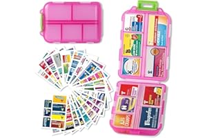Personal Pill Organizers 7 Day Travel Daily Pill Container Pink with 161 Medicine Labels Mini Medication Storage Case Essenti