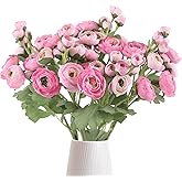 ICBOX 5PCS Pink Ranunculus Artificial Flowers Faux Silk Peonies Flowers with Real Touch Stems 21.65" Fake Flower Bulk for Bridal Bouquet Home Wedding Table Centerpieces Arrangements Decor (Pink)