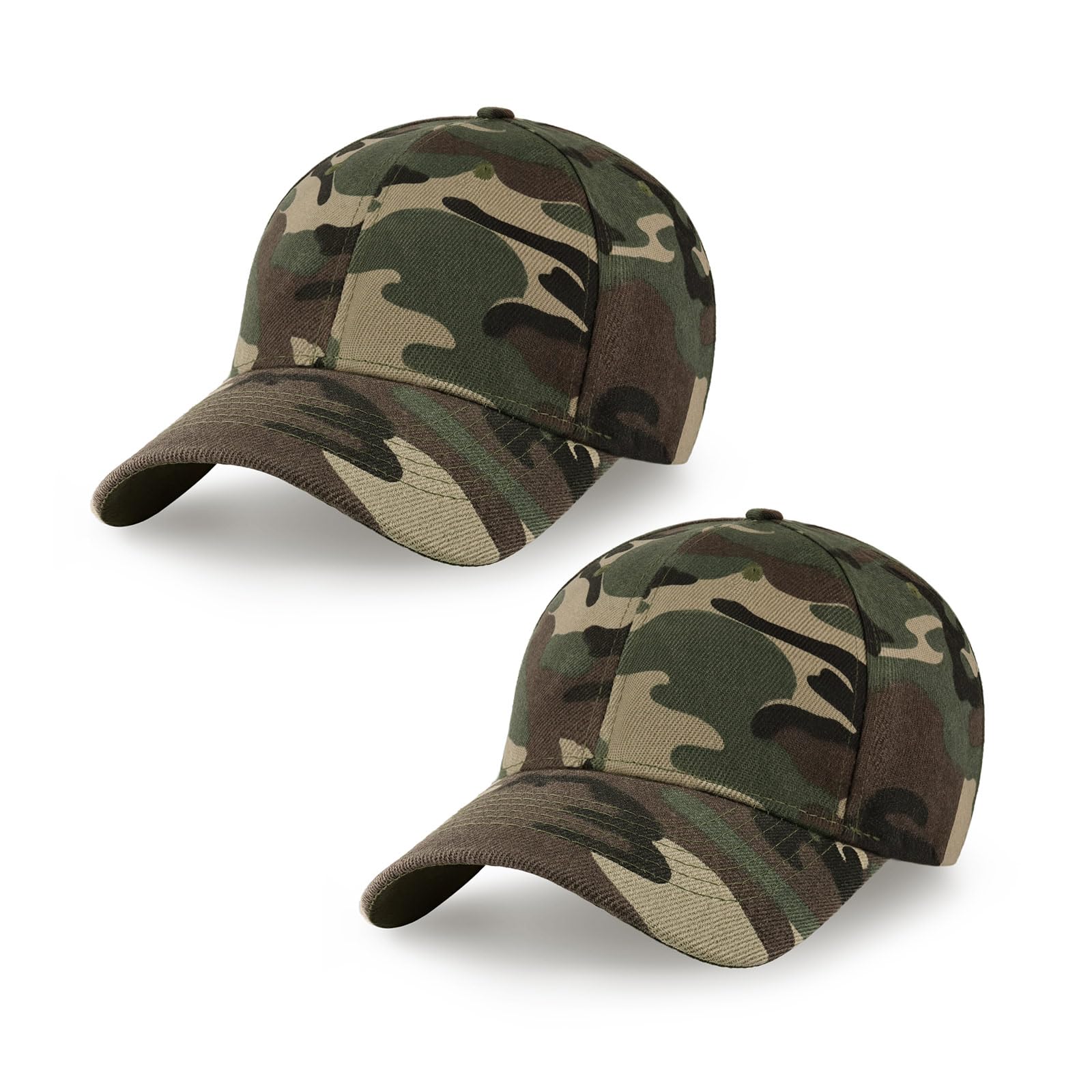 Photo 1 of 2-Pack Classic Structured Baseball Cap Adjustable Snapback Multipack Ball Caps for Custom Embroidery Running Workouts Outdoor (Wood Camo, 2)