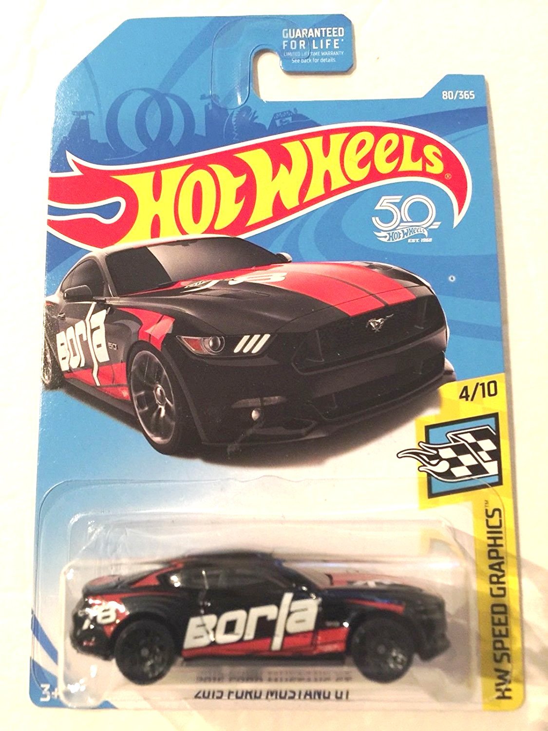 Hot Wheels 2018 50th Anniversary '67 Mustang Diecast Car - Red With Black & White Stripes, 1:64 Scale Collectible