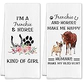 SereneHanctuary French Bulldog Horse Kitchen Towels, Frenchie Dog Lover Gifts Dish Tea Towels, Horse Lover Gifts for Women Girls Decorative Hand Towel for Kitchen Bathroom, 16x24 Inch Set of 2