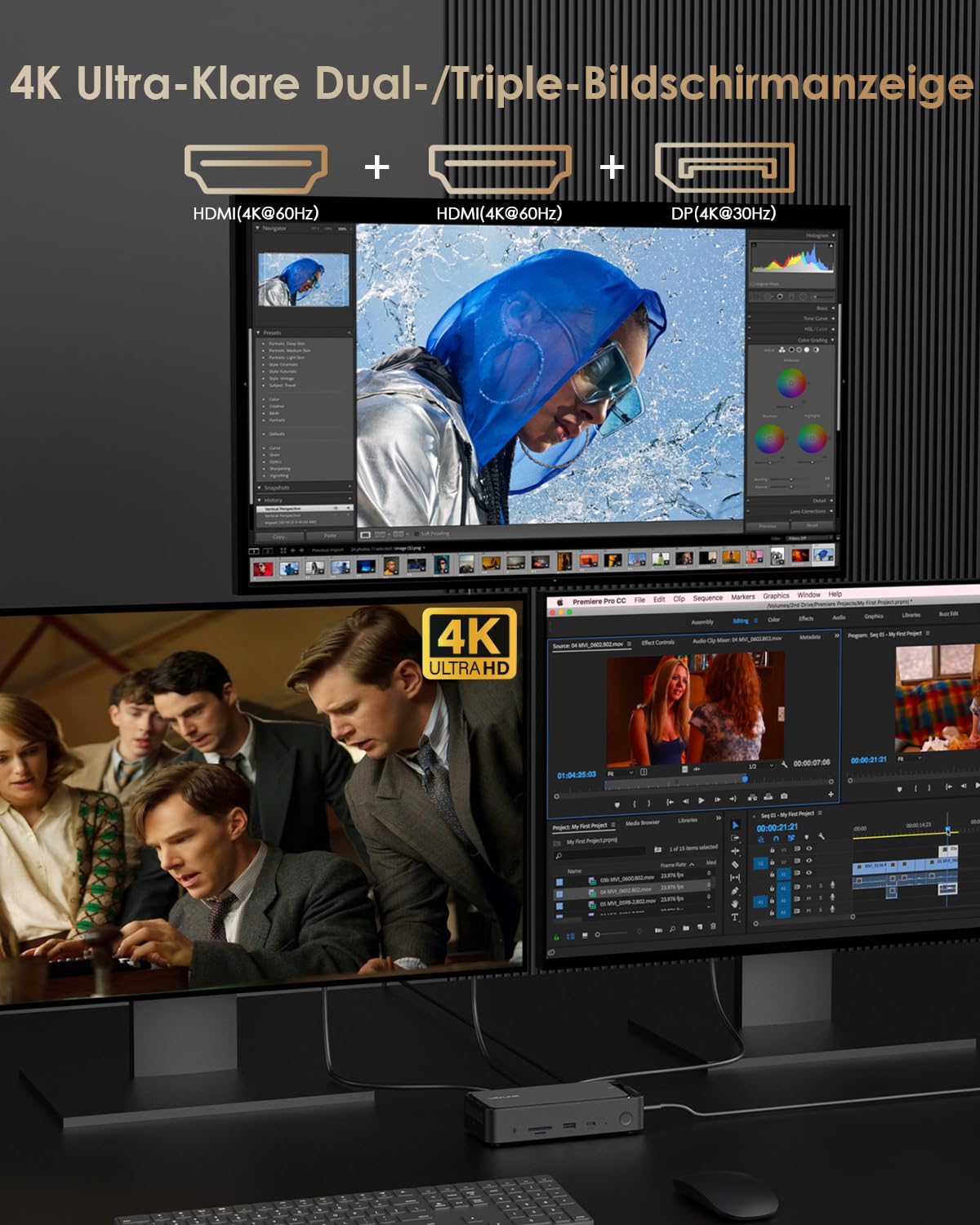 WAVLINK Laptop Dockingstation für DREI Bildschirme (einzeln 8K@30Hz/4K@144Hz), USB-C-Dock mit M.2-PCIe/SATA-SSD-Gehäuse, unterstützt 100 W Power Delivery, USB C/A, SD/TF, Gigabit für Windows, Mac OS 5