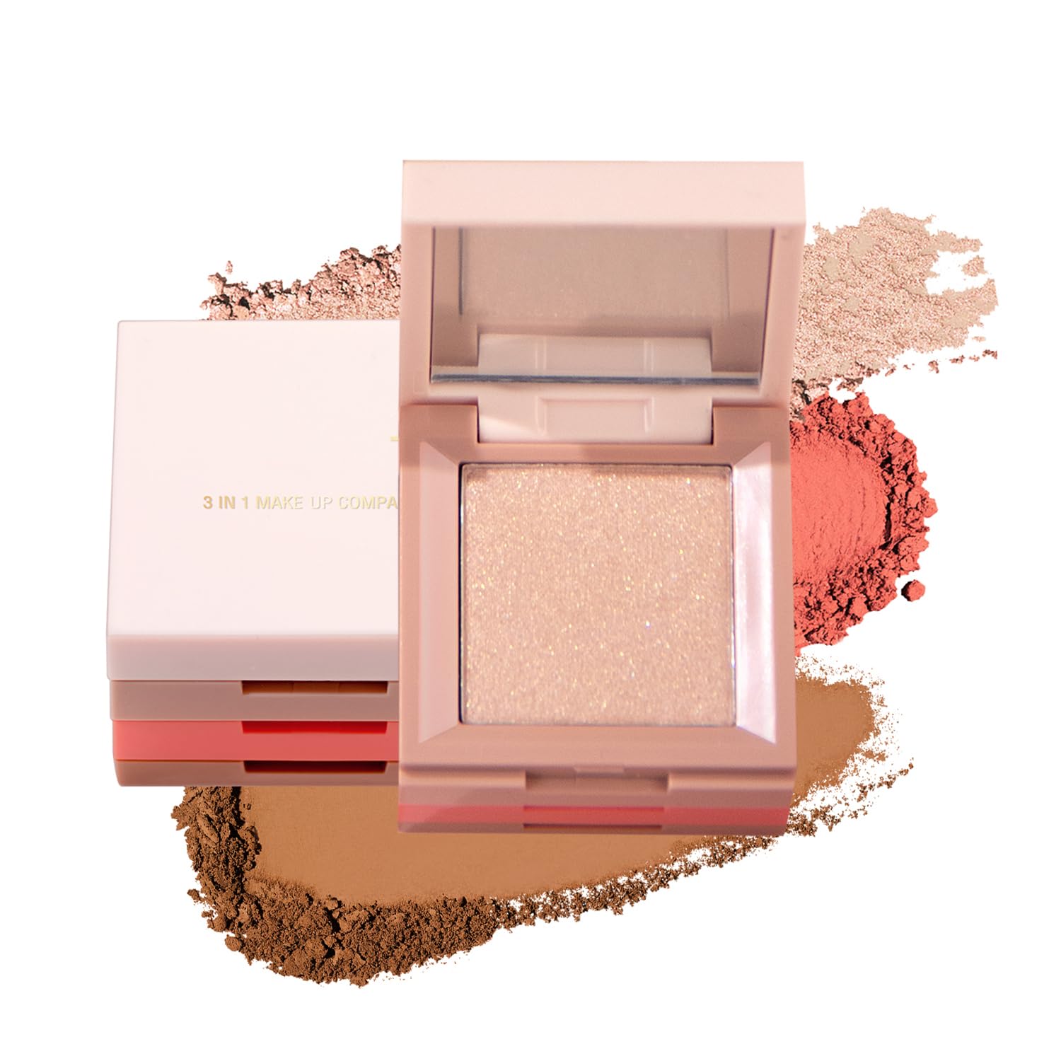 Photo 1 of 3 in 1 Contour Highlighter Blush Makeup Palette Kit, Matte Shimmer 3 Colors Highlighting Bronzing Blusher Eyeshadow Pallet, Long Lasting Full Face Eyes Contouring Shaping Makeup Set with Mirror
