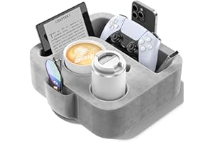 HEYIFE Couch Cup Holder Pillow, Sofa and Bed Caddy for iPad, Kindle, Switch, Game Controller, Remotes, Phones, Small-Sized Cup & Drink Holder for Couch, Bed, Desk, Car, Beach, Bathroom Cup Holder