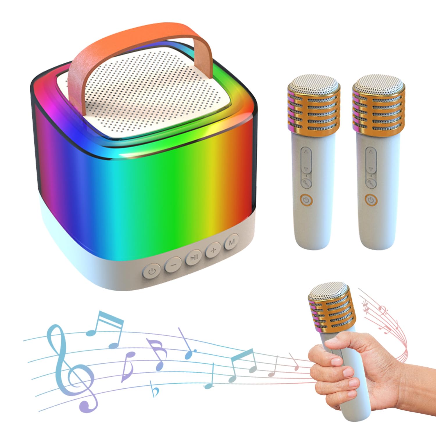 Jenngaoo Portable Bluetooth Karaoke Machine with 2 Wireless Mics, Voice Changer Effects, Hi-Fi Sound Quality & LED Party Lights for Home and Outdoor Use