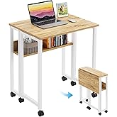 GreenForest Folding Desk Small Rolling Desk with Storage Shelf,24.8 inch Foldable Computer Desk with Wheels for Small Space,Easy Assembly,Oak