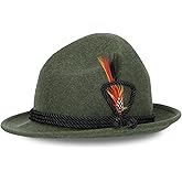 Steigenhöfer German Alpine Hat - Hans - 100% Wool Hats for Men - Adjustable - Oktoberfest Bavarian hat with Real Bird Feather