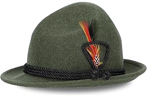 STEIGENHÖFER MANUFAKTUR Steigenhöfer German Alpine Hat - Hans - 100% Wool Hats for Men - Adjustable - Oktoberfest Bavarian hat with Real Bird Feather