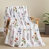Bestraily Floral Flower Throw Blanket Botanical Plant Throw Blankets Colorful Flannel Fleece Throw Blankets Watercolor Butterfly Cozy Fuzzy Plush Blanket for Bed Chair Couch 50" X 60"