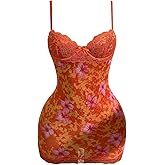 SOLY HUX Women's Summer Floral Lace Trim Mini Dress Spaghetti Strap Bodycon Party Cami Dresses