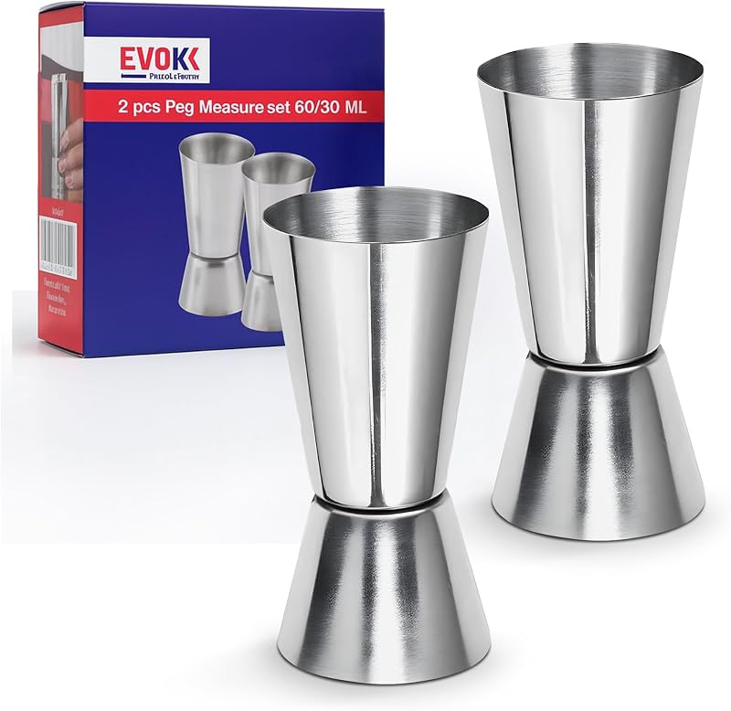 EVOKK Jigger Set 2 Pcs Stainless Steel 30ml 60ml Dual Measure Cup