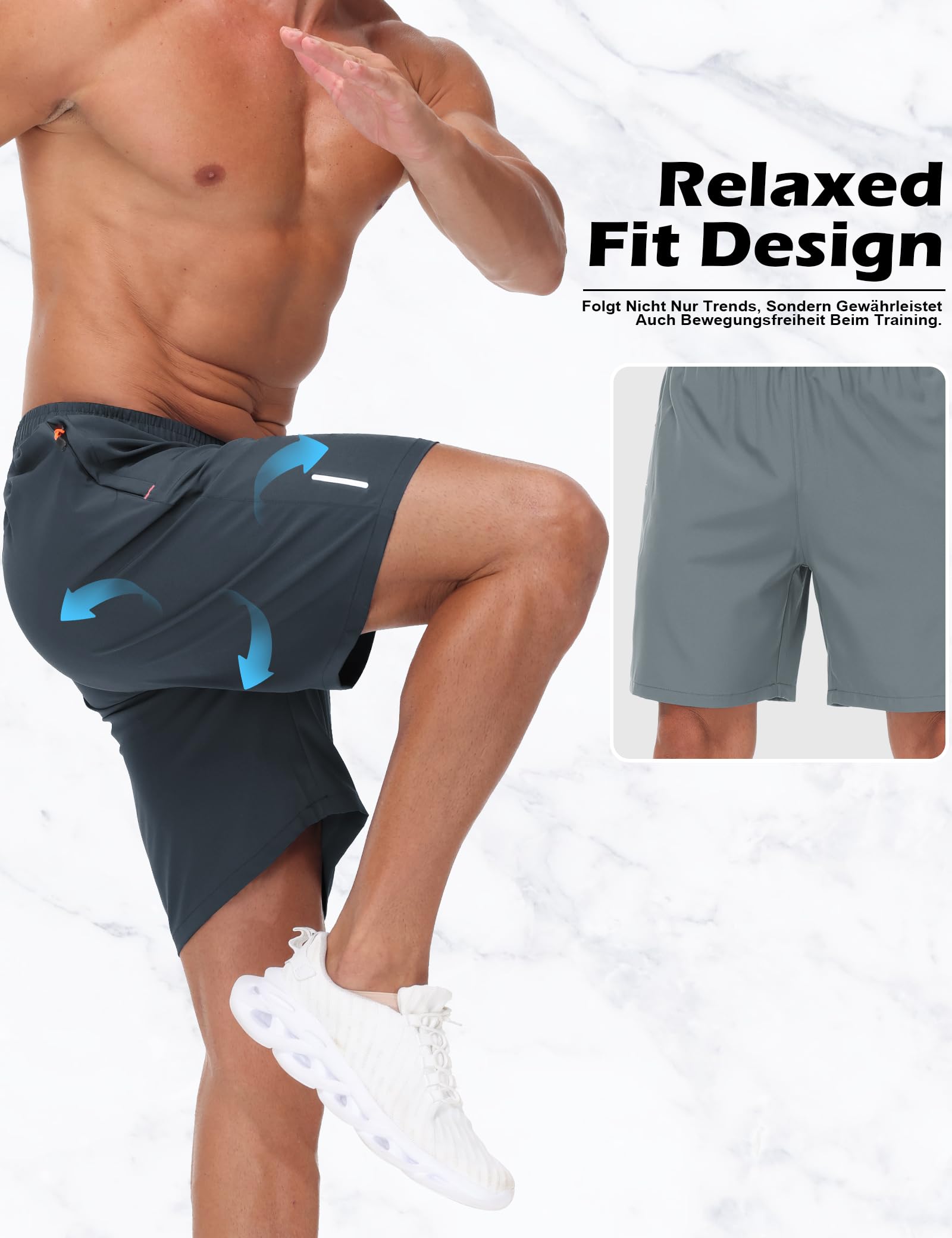 kuzwufs Kurze Jogginghose Herren Trainingsshorts Turnhose Kurz Fitness Shorts Mann Kurze Hosen Männer Laufhose Tennishose Schwarz Schnell Trocknend Atmungsaktive Shorts-Schwarz/Grau/Navy-XXL 3