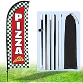 Hahafelt Pizza Feather Flag Banner for Business Advertising 7 x 5.4 ft Pizza Advertising Flag Sign with Flagpole Ground Stake Portable Bag Barbecue Signs Flag Banner Set for Outdoor Ground (Red)