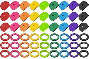 GoorDik 54PCS Key Caps Covers Tags, Plastic Key Color Identifiers for Standard Flat House Keys(Not Suitable for Odd-Shaped Keys), Key Coding Rings in 9 Assorted Colors, 2 Styles