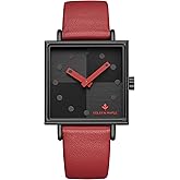 GOLDEN MAPLE Fancy Ladies Watch, Quartz Movement Watches for Women, Square Case with Leather Strap
