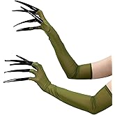 HSSPYY Scary Green Witch Gloves with 10 Adjustable Metal Claws for Adults – 25.8” Long Costume Gloves, 4.5” Black Iron Talons, Creepy Halloween Vampire Monster Cosplay Accessories