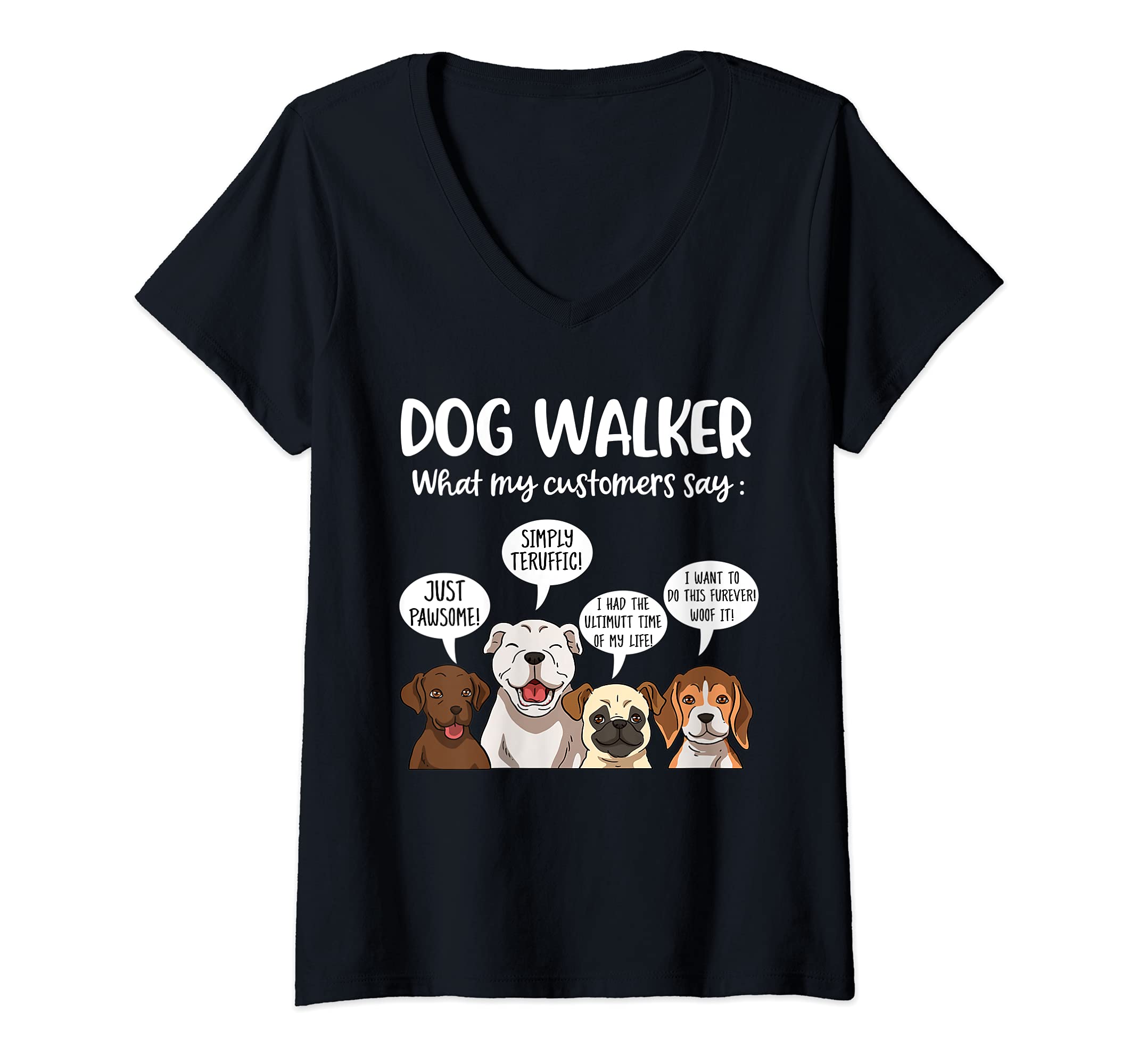 Womens Dog Walker V-Neck T-Shirt