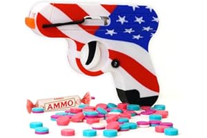 WANTEDWALRUS Toy Gun That Shoots Candy - The Smartee Shooter - Shoots Fast and Far - Over 40 feet & Over 70 fps. Working Magazine & Slide. 5 Packs of Candy & 20 Pieces of Plastic Ammo. (American Flag)