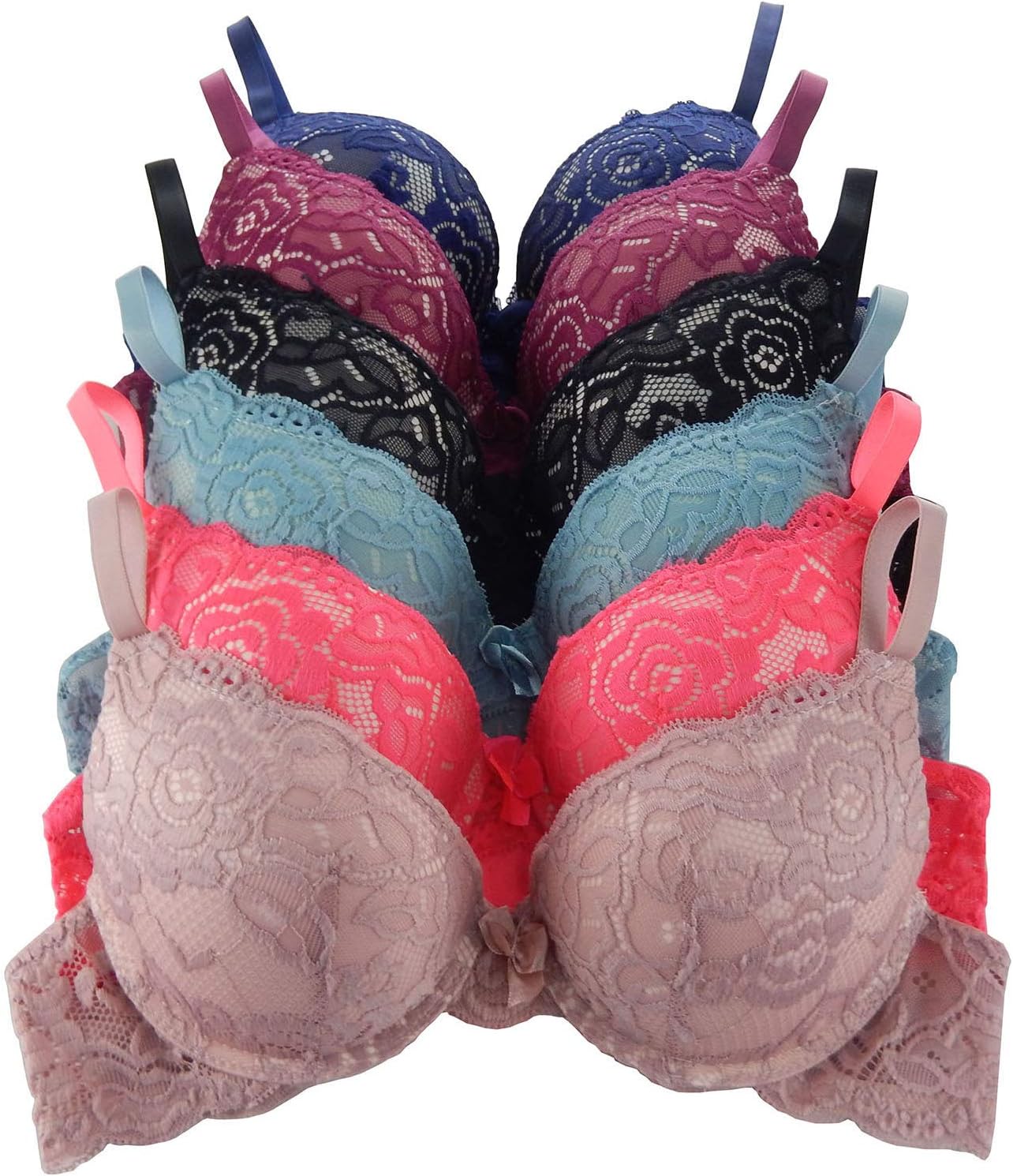 Women Bras 6 Pack of Double Pushup Lace Bra B Cup C Cup