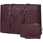 RAINSMORE Laptop Bag for Women 15.6 Inch Work Tote Bags Leather Laptop Tote Professional Laptop Purse Computer Handbag Womens Briefcase Tote with Clutch for Teacher Office Travel, Dark Purple