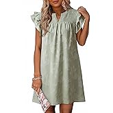 Dokotoo Womens Summer Dresses 2026 Ruffle Short Sleeve Casual V Neck Smocked Floral Burnout Mini Dress Sundress