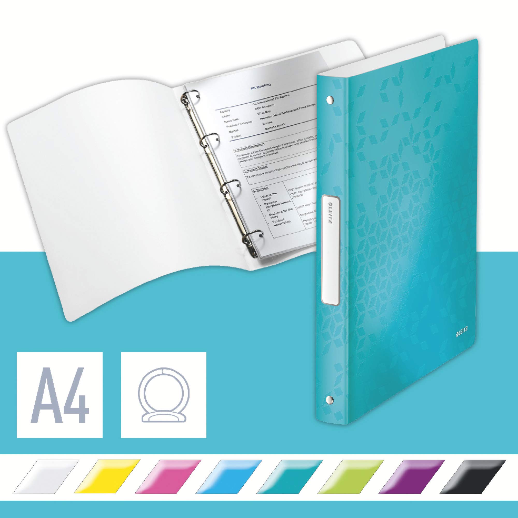 Leitz "WOW" A4 3.2 cm Spine PP Ring Binder - Ice Blue