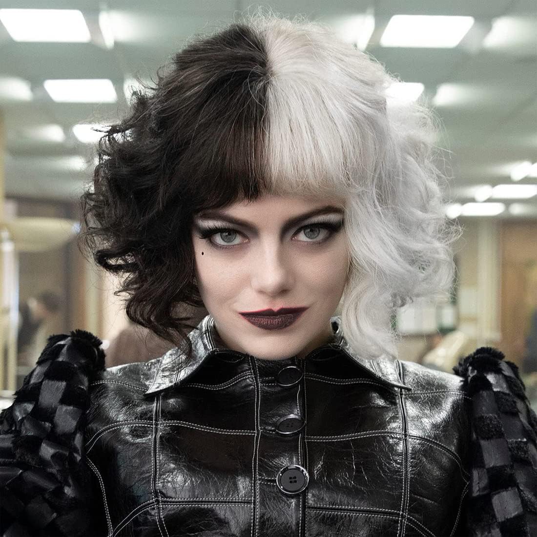 PORSMEER Black and White Wig half wigs for women Costume Short Curly Wavy Bob Hair Wigs with Fringe Heat Synthetic Accessories for Party Cosplay Halloween