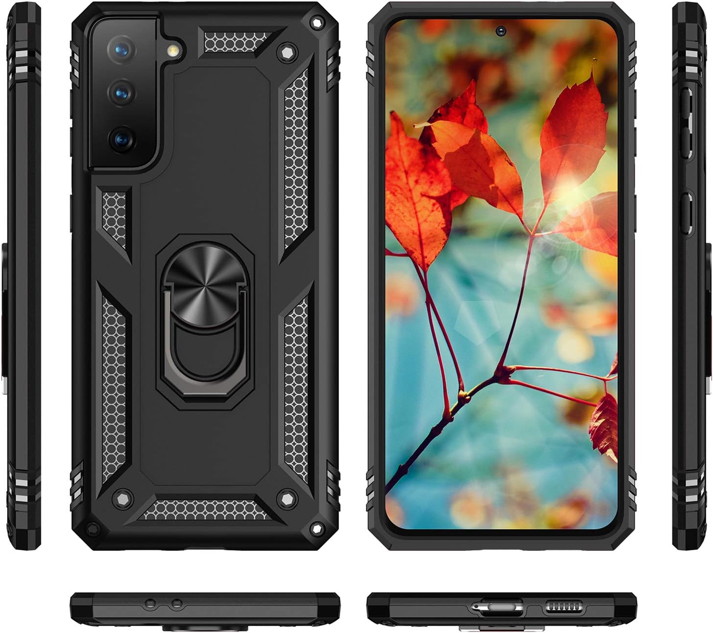 Phone Case for Samsung Galaxy S21 Plus/S30 Plus with Tempered Glass Screen Protector Stand Ring Holder Accessories Heavy Duty Rugged Protective Shockproof Bumper S21Plus S21+ 2020 Girls Boys Black - Image 4