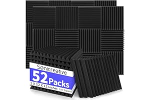SONICREATIVE Knightsacoustic 52 Pack Acoustic Foam Panels 1 X 12 X 12 Inches Sound Proof Foam Panels for Walls High Density Studio Wedge Soundproof Wall Panels Sound Proofing Acoustic Panels1